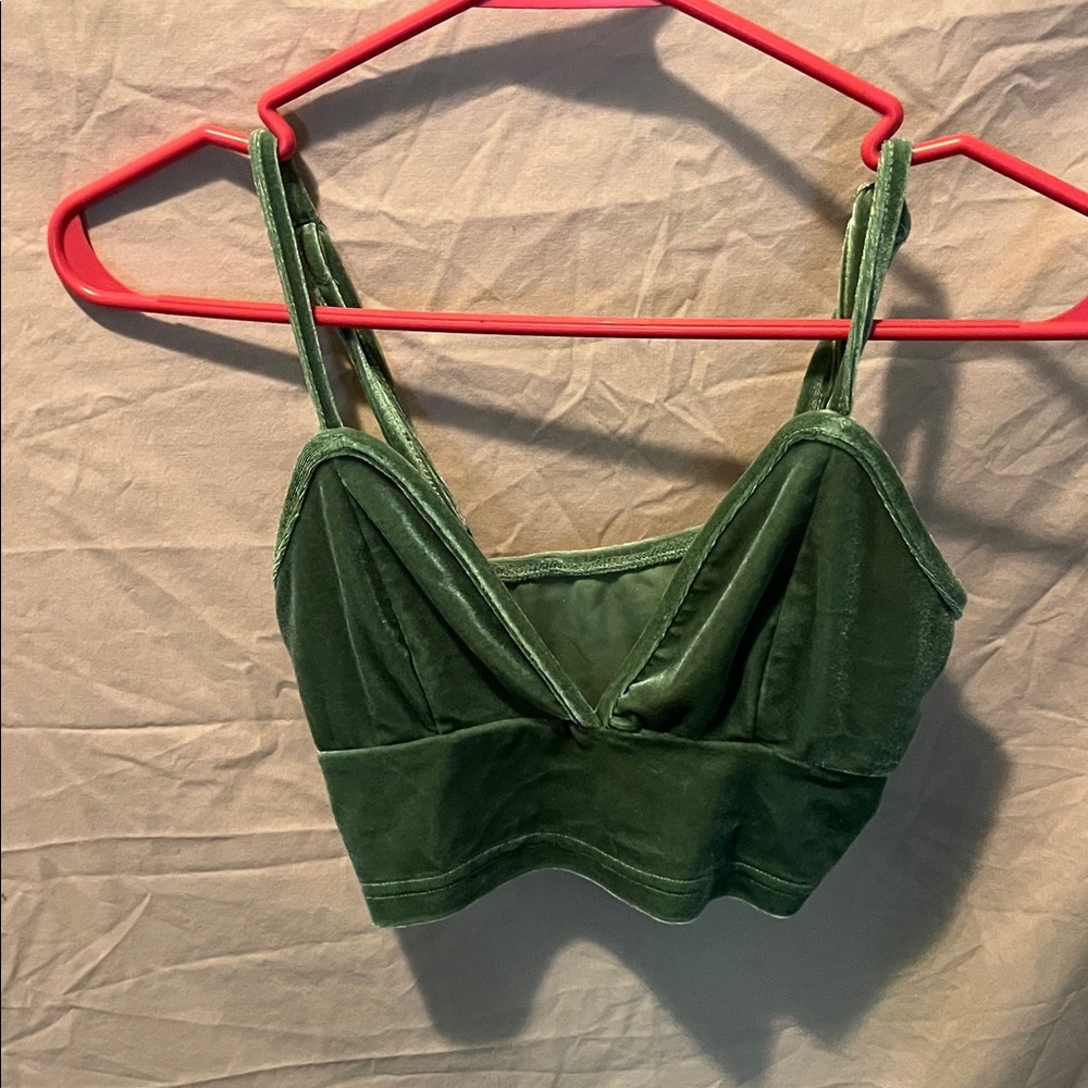 Green Velvet Crop Top